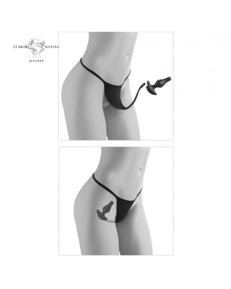 Tanga Negra Plug Anal Vibración Talla XL-XXL Hookup Remote Lace Peek a Boo