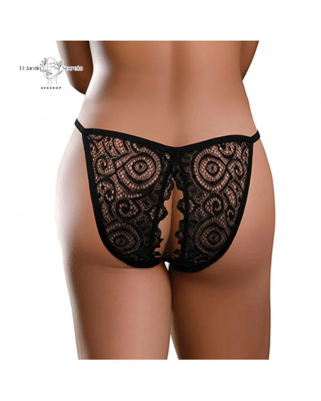 Tanga Negra Plug Anal Vibración Talla S-L Hookup Remote Lace Peek a Boo