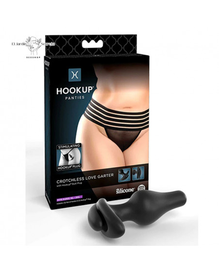 Panty Negra con Plug Anal Hookup XL-XXL Crotchless Love Garter