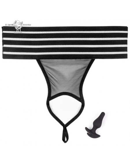 Panty Negra con Plug Anal Hookup XL-XXL Crotchless Love Garter