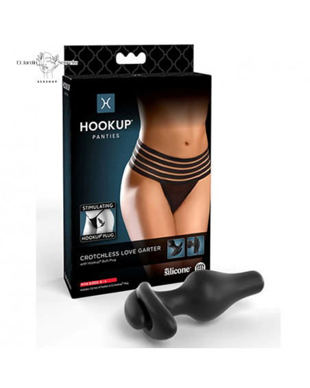 Panty Negra con Plug Anal Hookup S-L Crotchless Love Garter