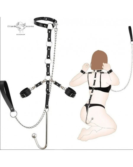 Gancho Hook Anal con Esposas y Correa para cuello Juegos Dominación BDSM Fetiche