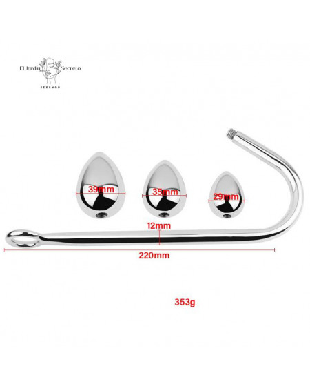 Gancho Hook Anal con 3 Plug Anal Acero BDSM Fetiche