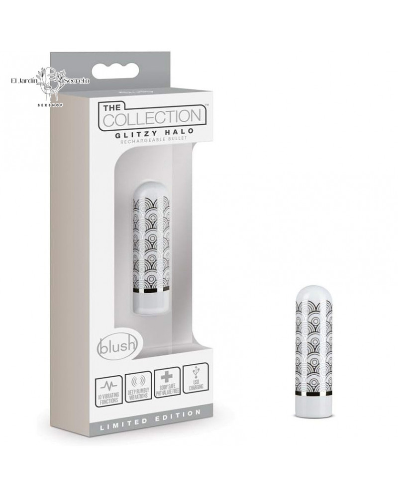 Mini Bala Vibrador 6cm Clítoris Glitzy Halo Silver Blush