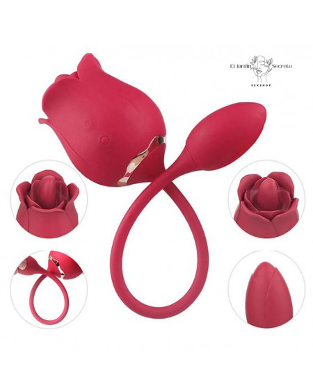 Vibrador 10cm Clítoris Punto G Rosa Roja Lengua Rose Pro 7 S-Hande
