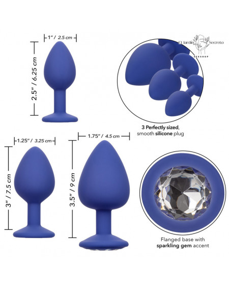 Plug Anal Azul Set 3 Plug Sexo Anal Cheeky Gems Purple