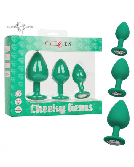 Plug Anal Verde Set 3 Plug Sexo Anal Cheeky Gems Green