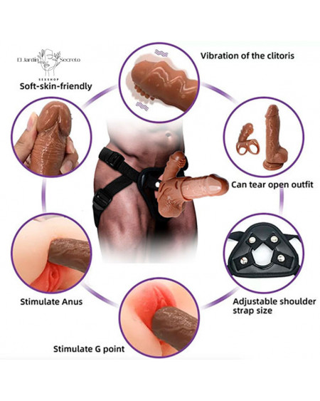 Arnés con Dildo 18cm Hueco y Vibrador para clítoris Hanjiang Harness