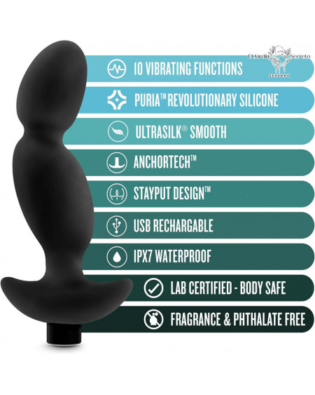 Vibrador Plug Anal 17cm Vibrating Prostate Massager 04 Black Blush