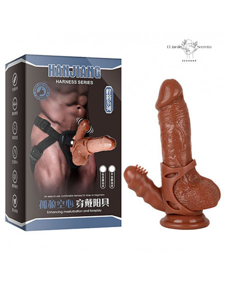Arnés con Dildo 17cm Hueco y Vibrador para clítoris Harness
