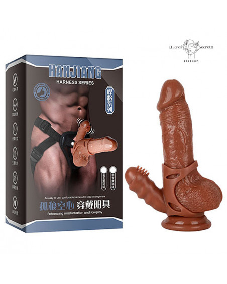Arnés con Dildo 17cm Hueco y Vibrador para clítoris Harness