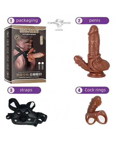 Arnés con Dildo 17cm Hueco y Vibrador para clítoris Harness