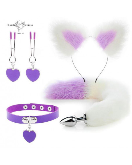 Kit Plug Anal Zorro B/M Diadema Gargantilla y Pinzas para pezones BDSM