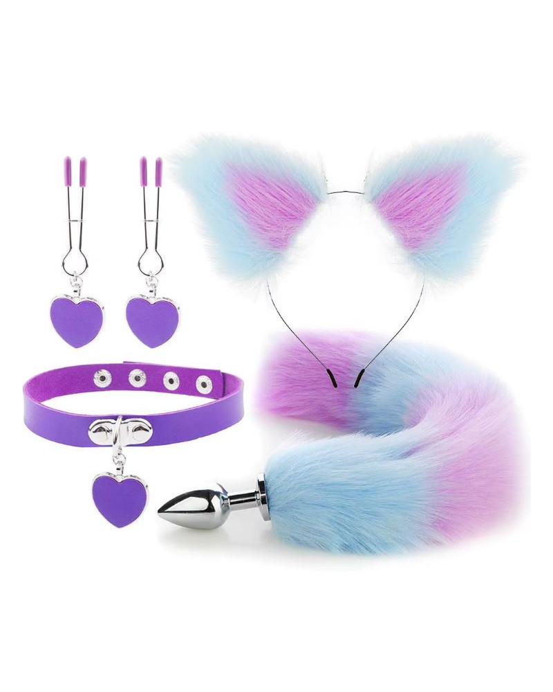 Kit Plug Anal Zorro A/R Diadema Gargantilla y Pinzas para pezones BDSM