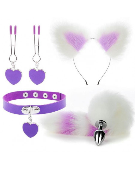 Kit Plug Anal Zorro B/M Diadema Gargantilla y Pinzas para pezones BDSM