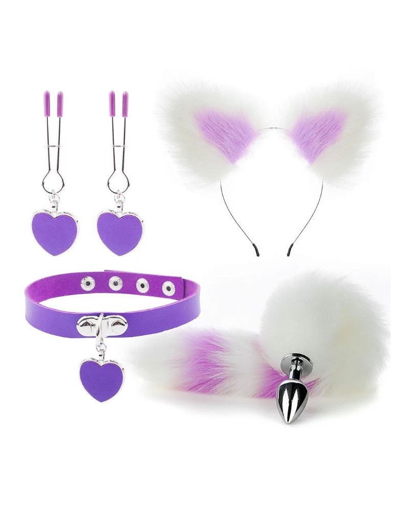 Kit Plug Anal Zorro B/M Diadema Gargantilla y Pinzas para pezones BDSM