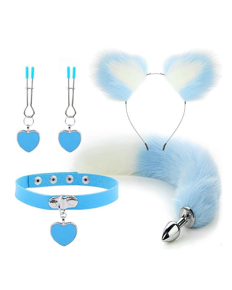 Kit Plug Anal Zorro A/B Diadema Gargantilla y Pinzas para pezones BDSM