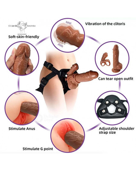 Arnés con Dildo 18 cm Solido y Vibrador para clítoris Harness