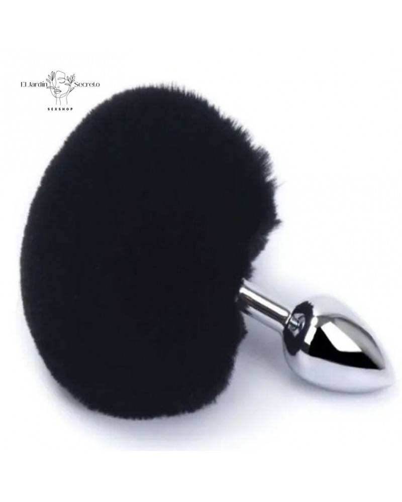 Plug Anal 7cm con Colita de Conejo Negro Plug metálico BDSM