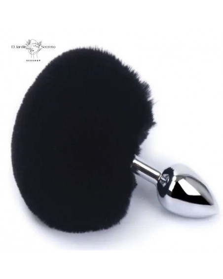 Plug Anal 7cm con Colita de Conejo Negro Plug metálico BDSM