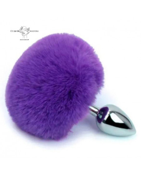 Plug Anal 7cm con Colita de Conejo Morado Plug metálico BDSM