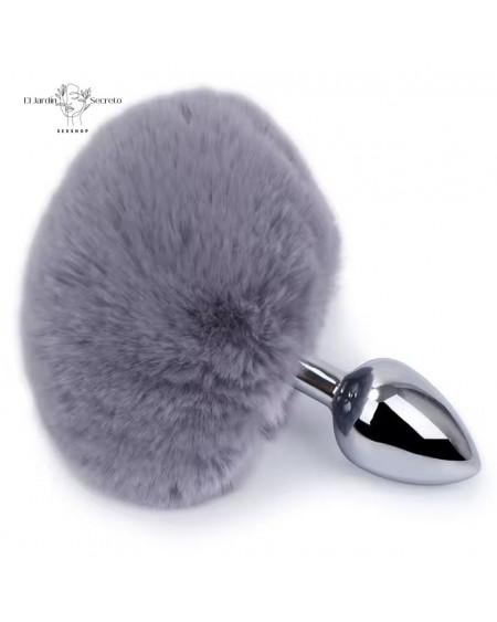 Plug Anal 7cm con Colita de Conejo Gris Plug metálico BDSM