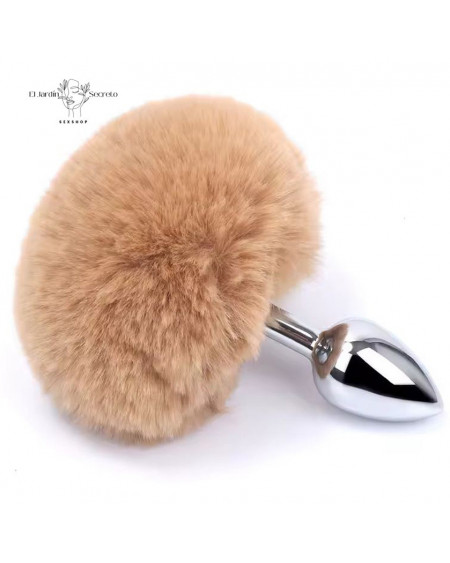 Plug Anal 7cm con Colita de Conejo Cafe Plug metálico BDSM