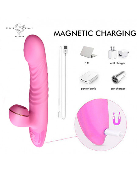 Vibrador 24cm Punto G y Succionador de Clítoris Retráctil Efecto Calor
