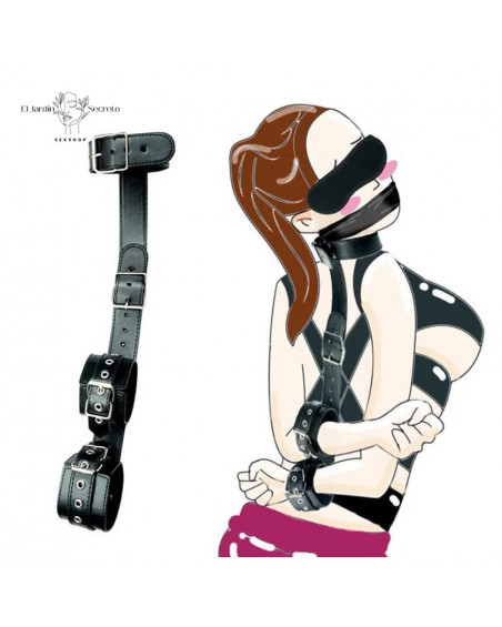 Collar con Esposas Arnés Negro Sometimiento y Restricción BDSM