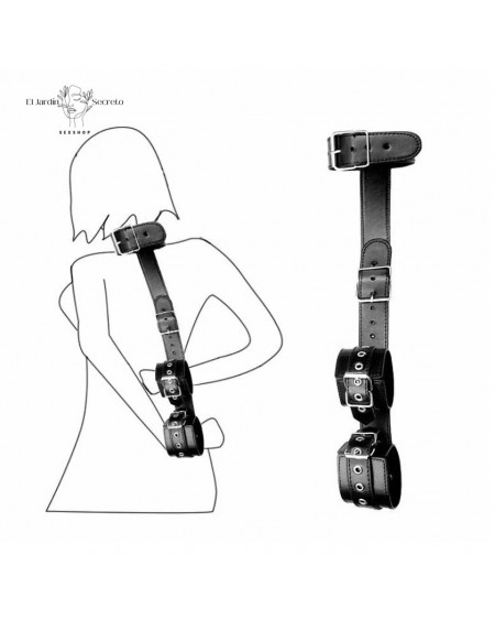 Collar con Esposas Arnés Negro Sometimiento y Restricción BDSM