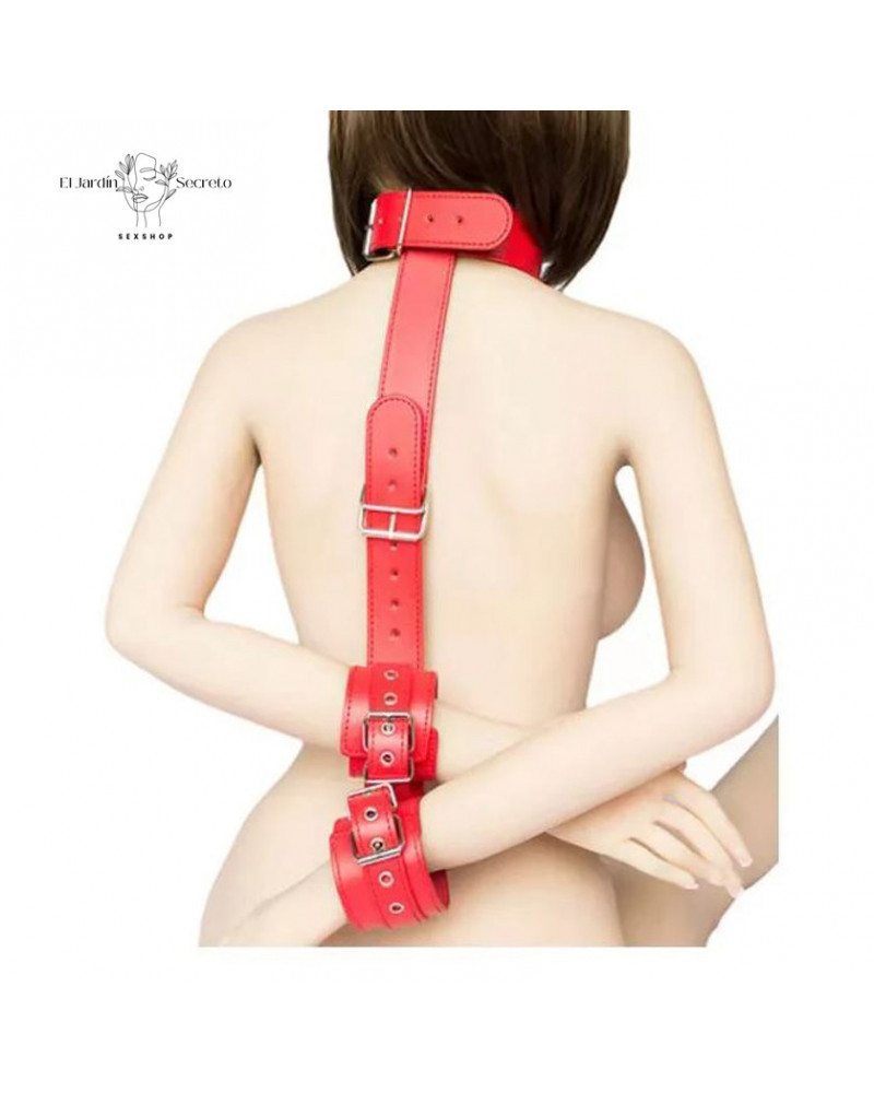 Collar con Esposas Arnés Rojo Sometimiento y Restricción BDSM