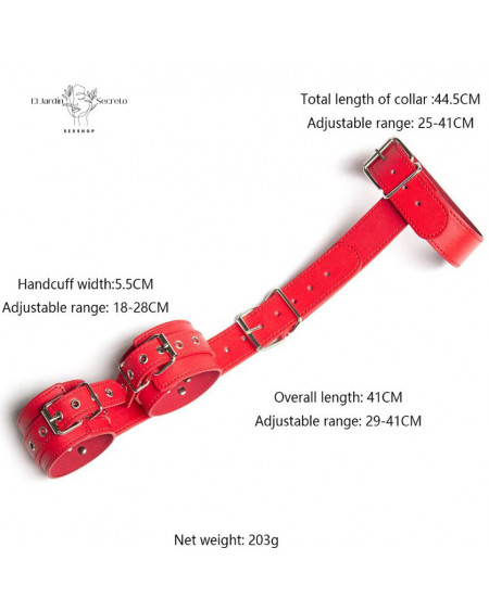 Collar con Esposas Arnés Rojo Sometimiento y Restricción BDSM