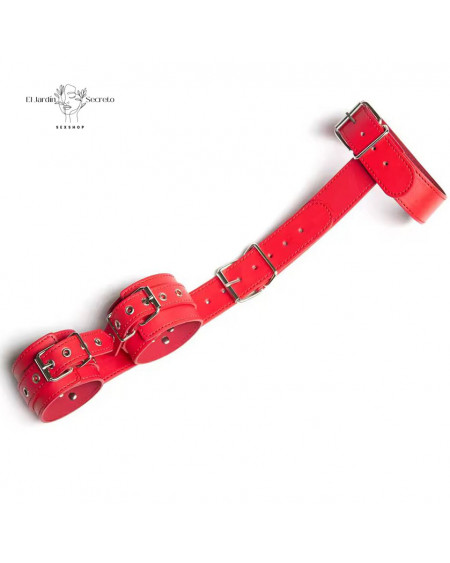 Collar con Esposas Arnés Rojo Sometimiento y Restricción BDSM