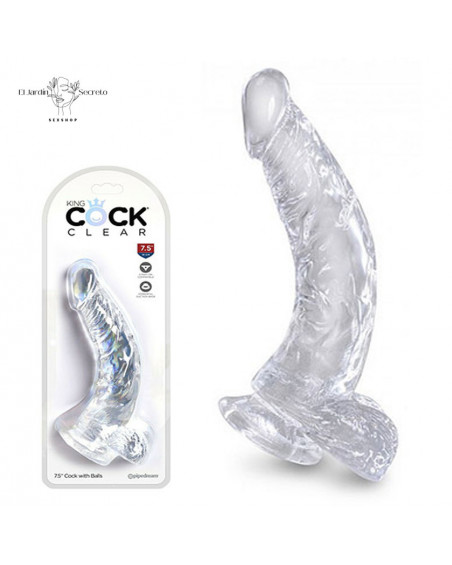 Dildo 19cm Curvo Realista Transparente King Cock Punto G y Próstata