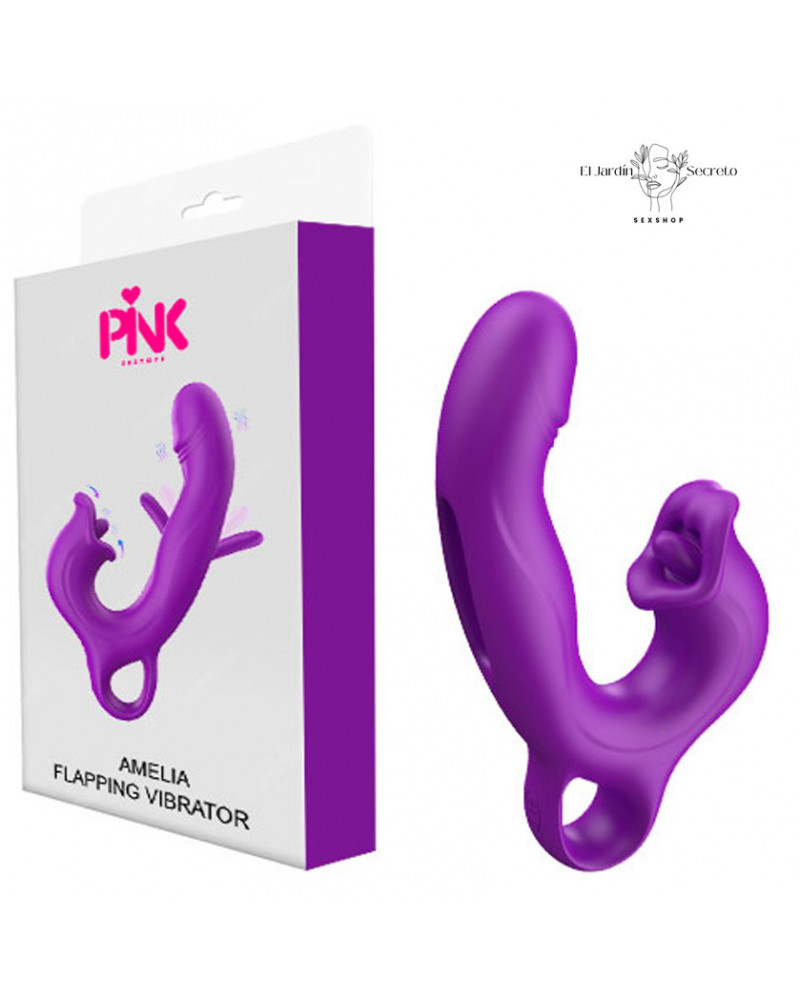 Vibrador 20cm Punto G Labios con lengua Clítoris Amelia Pink Sex Toys