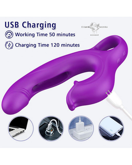 Vibrador 20cm Punto G Labios con lengua Clítoris Amelia Pink Sex Toys