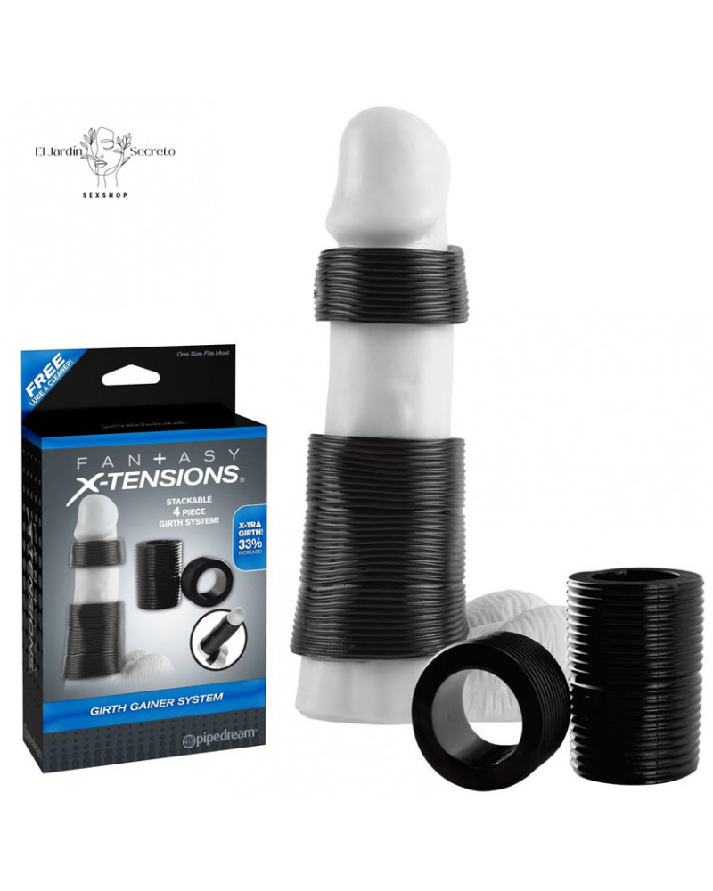 Set Anillos Para Pene Erección Firme Girth Gainer System Black Pipedream