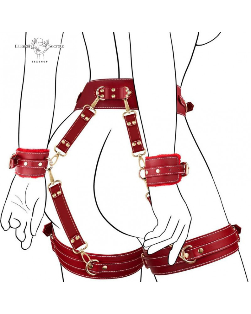 Kit Arnés de Cintura Rojo Bondage BDSM con Restricciones Ajustables