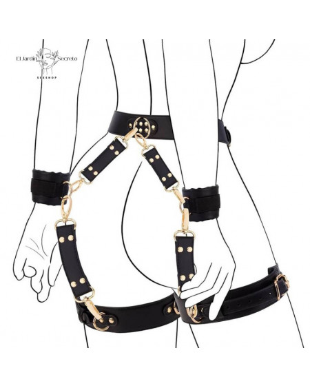 Kit Arnés de Cintura Negro Bondage BDSM con Restricciones Ajustables