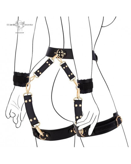 Kit Arnés de Cintura Negro Bondage BDSM con Restricciones Ajustables