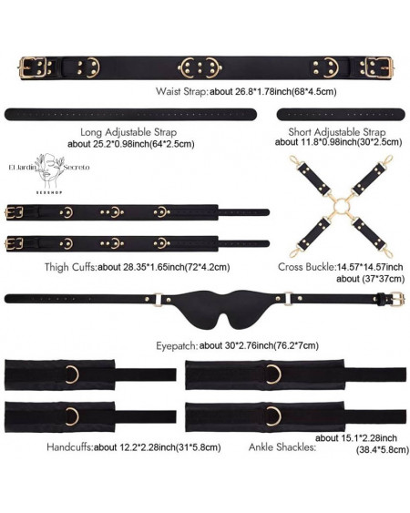 Kit Arnés de Cintura Negro Bondage BDSM con Restricciones Ajustables