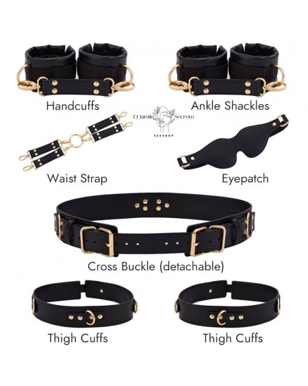 Kit Arnés de Cintura Negro Bondage BDSM con Restricciones Ajustables