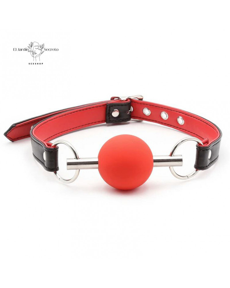 Mordaza BDSM con Bola Rojo de Silicón y Varilla Metálica Ajustable