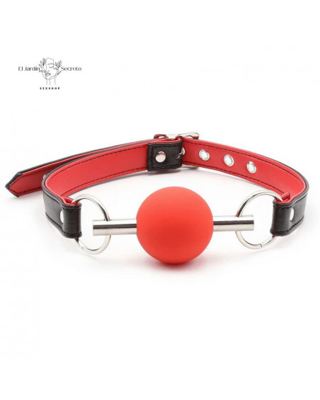 Mordaza BDSM con Bola Rojo de Silicón y Varilla Metálica Ajustable
