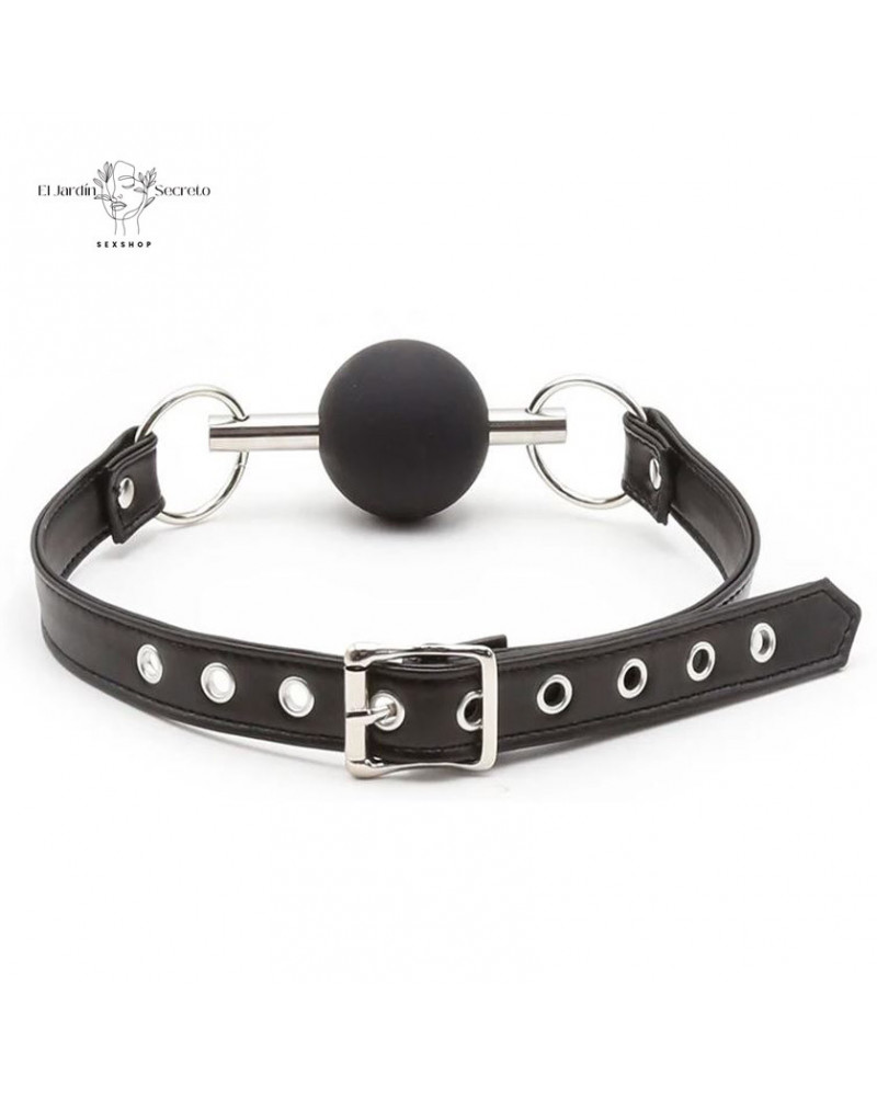 Mordaza BDSM con Bola Negra de Silicón y Varilla Metálica Ajustable