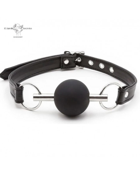 Mordaza BDSM con Bola Negra de Silicón y Varilla Metálica Ajustable