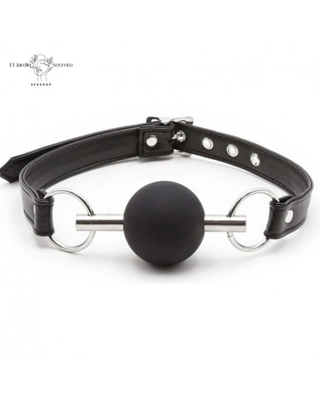 Mordaza BDSM con Bola Negra de Silicón y Varilla Metálica Ajustable