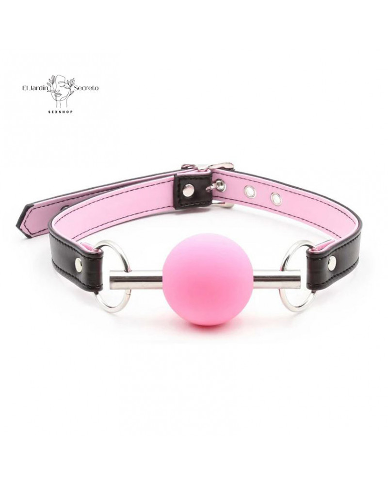 Mordaza BDSM con Bola Rosa de Silicón y Varilla Metálica Ajustable