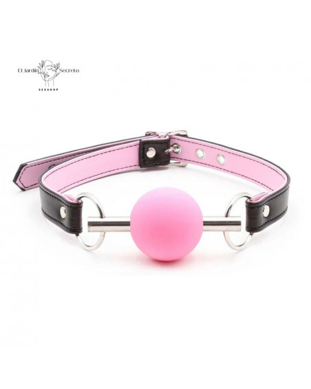 Mordaza BDSM con Bola Rosa de Silicón y Varilla Metálica Ajustable