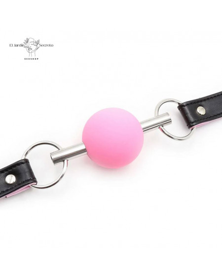 Mordaza BDSM con Bola Rosa de Silicón y Varilla Metálica Ajustable
